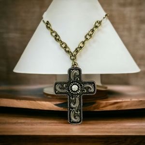 Repurposed Hand Crafted Vintage Cross Pendant Necklace